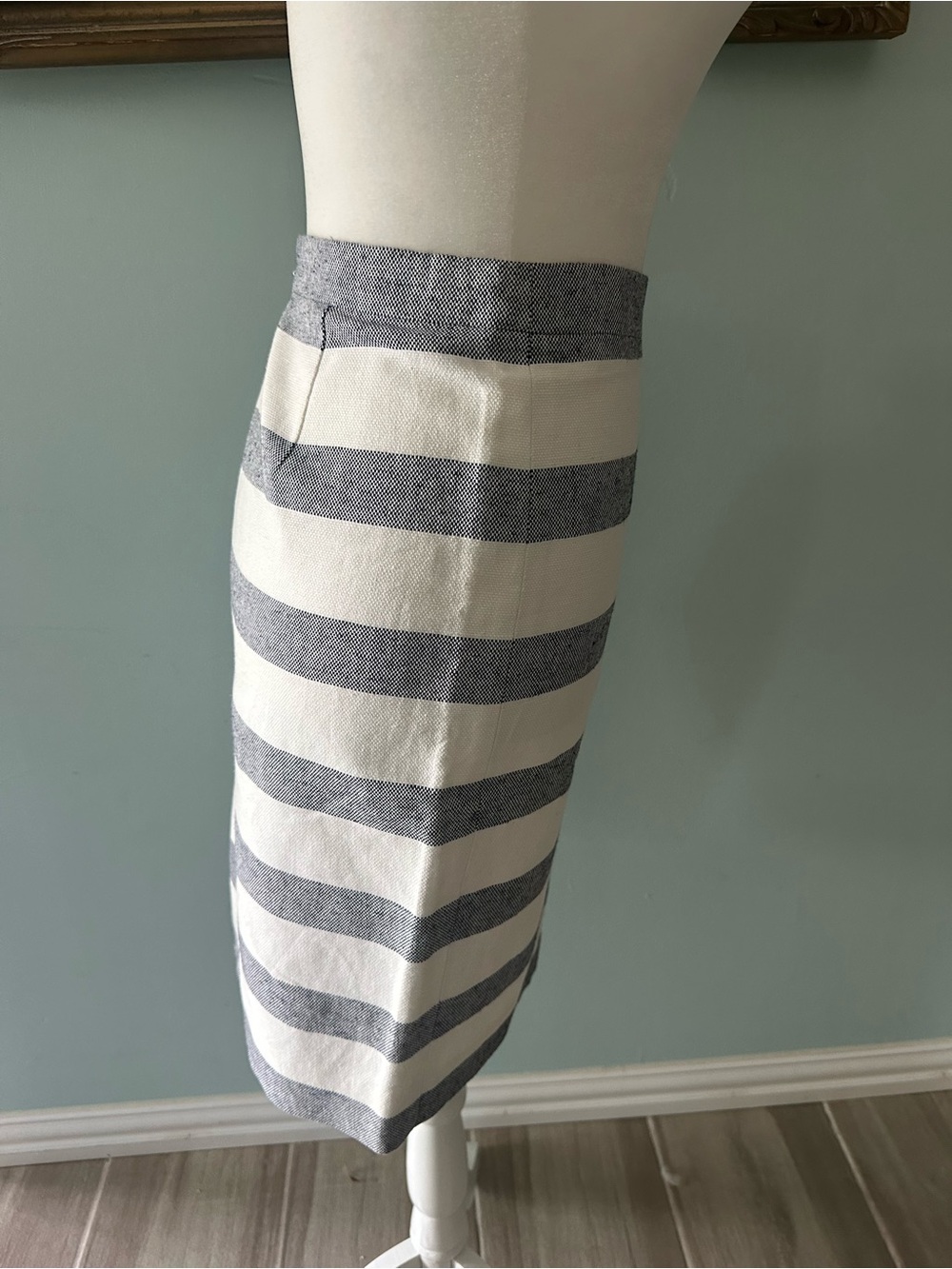 J. Crew Navy and White Striped A-Line Linen Skirt - Picture 2 of 6